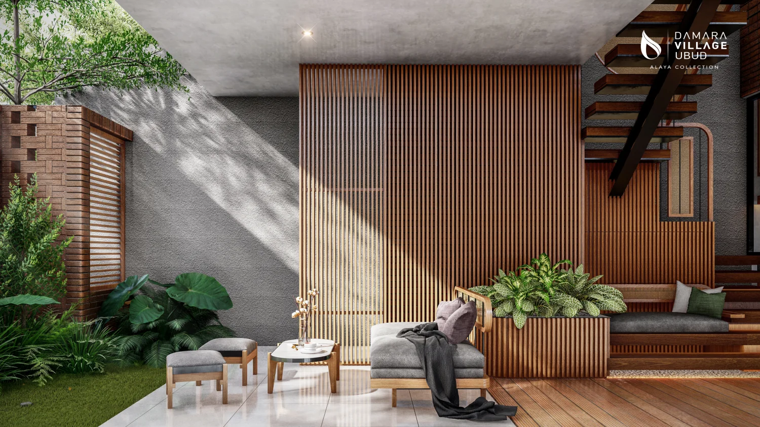 ruang tamu semi outdoor di rumah Dahayu